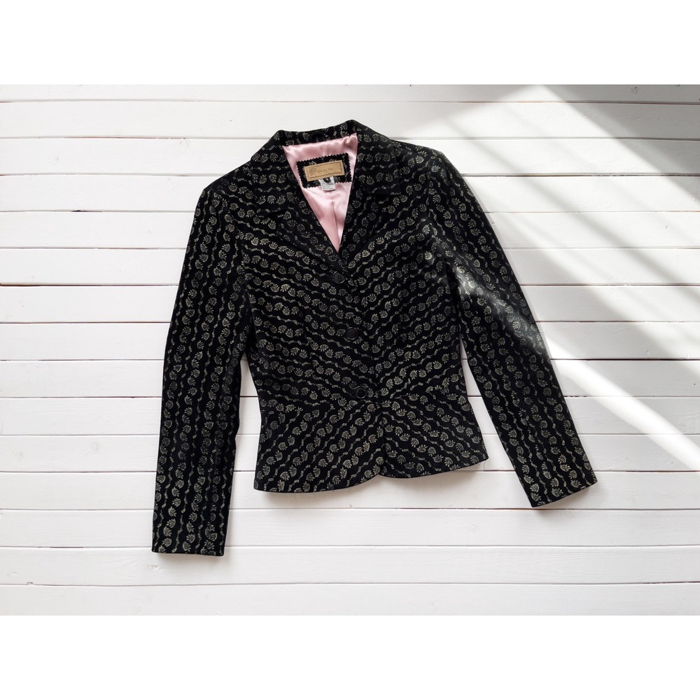 black leather jacket 90s y2k vintage Wendy Hil gold floral suede jacket